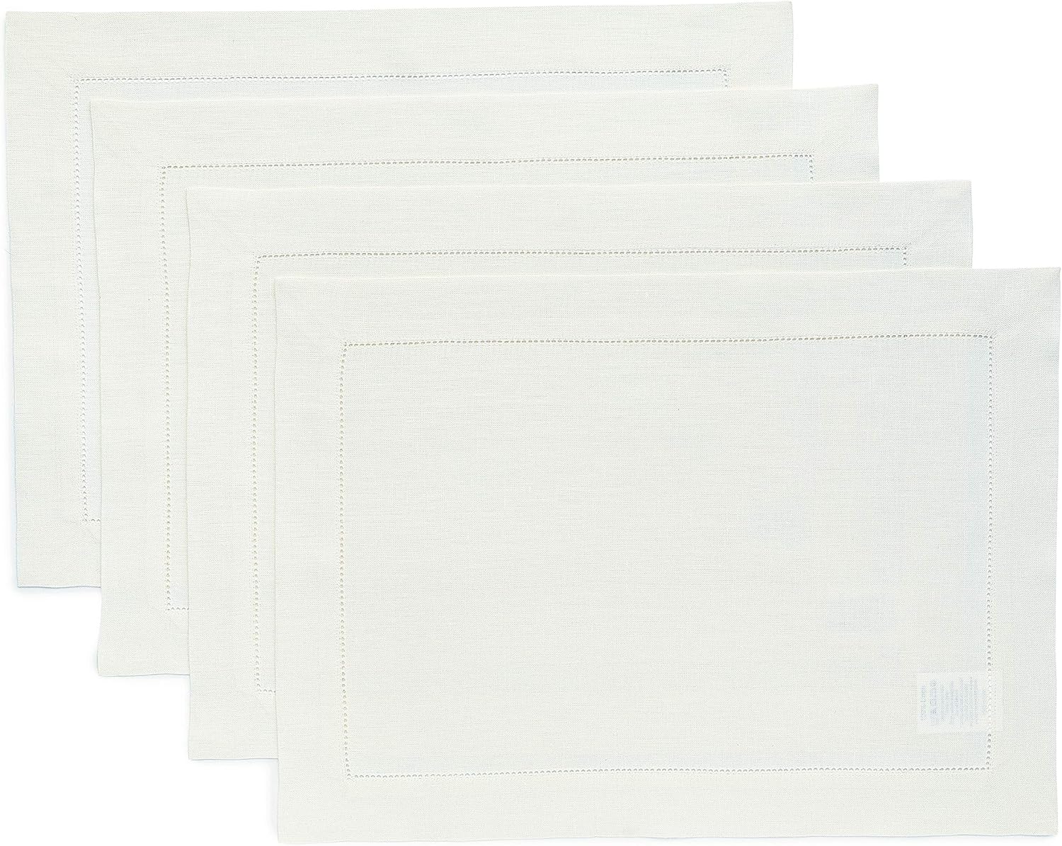 Classic Hemstitch Ivory Linen Placemats Set of 4 for Holidays
