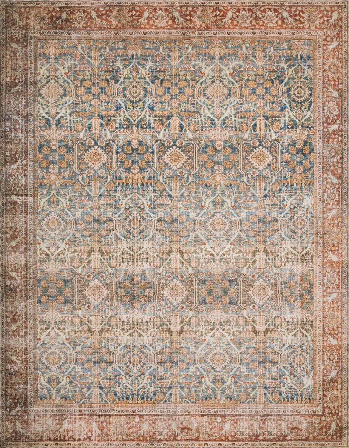 Loloi II Layla Collection Area Rug in Ocean/Rust, 5ft x 7ft6