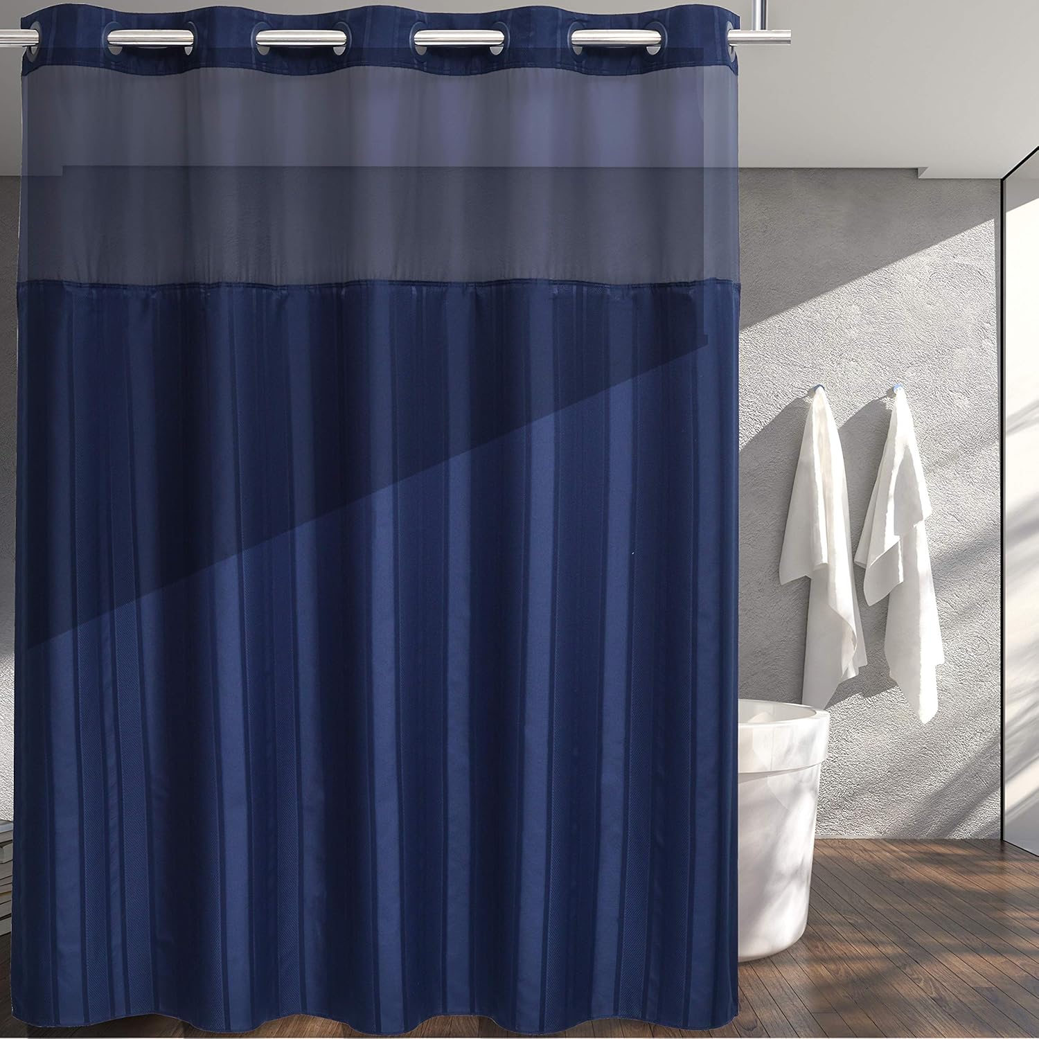 Extra Long No Hook Waffle Weave Shower Curtain for Luxury Bath