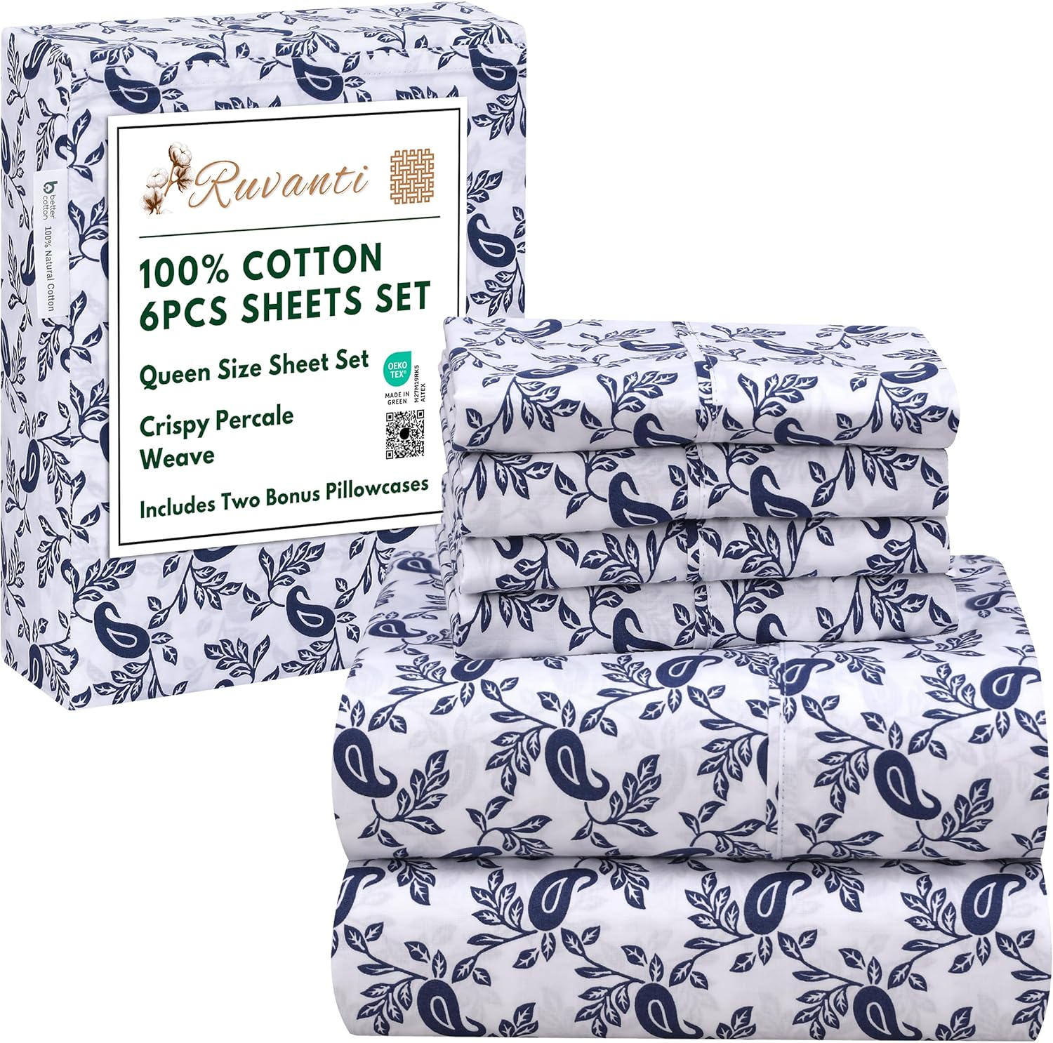 RUVANTI 6 Pcs Cotton Sheets - Soft, Lightweight & Breathable