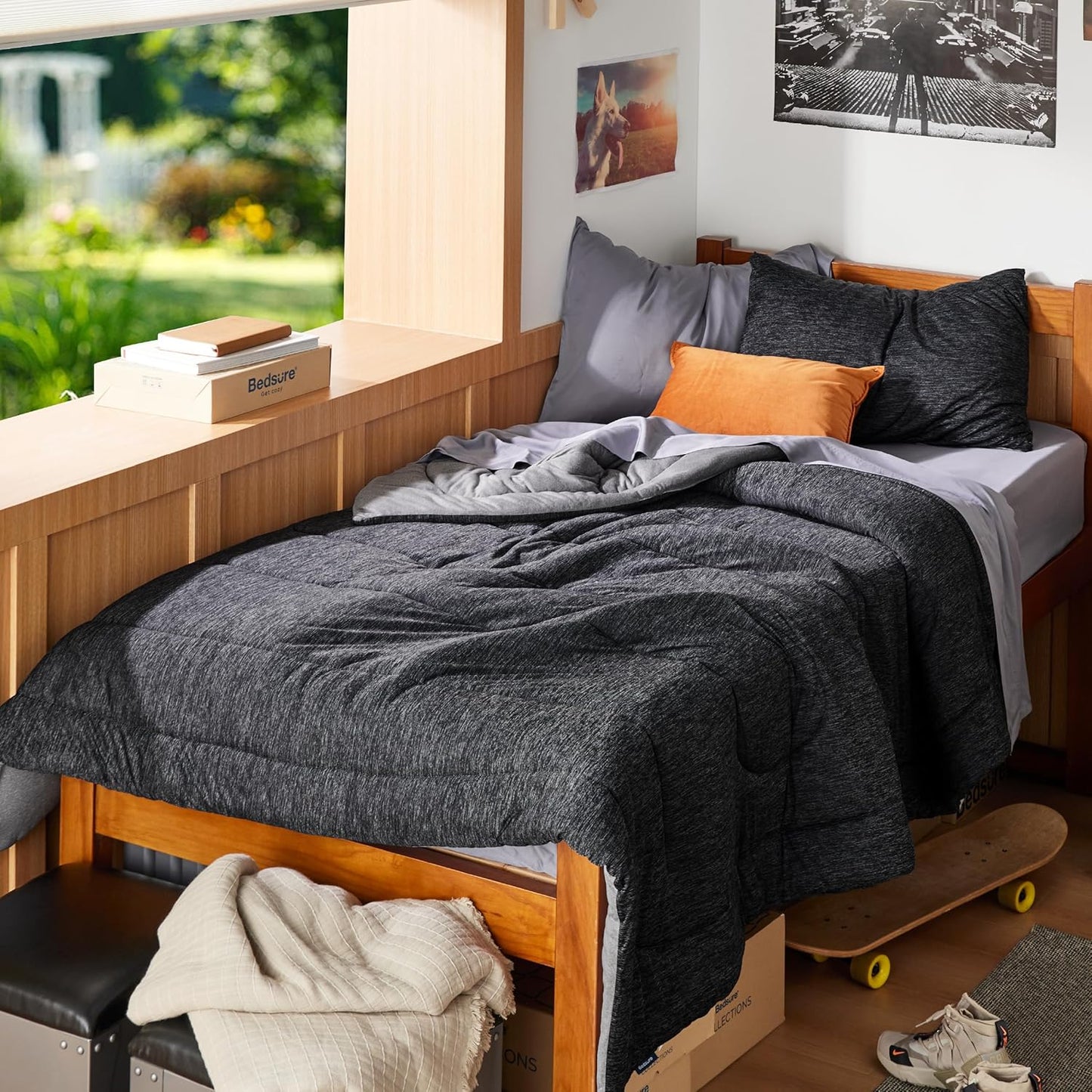 Bedsure Twin/Twin XL Comforter Set - Reversible Charcoal Black