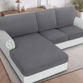 Grey 6-Piece Sectional Couch Covers for L-Shaped Sofa - Checked