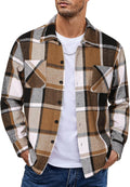 Men's Flannel Shirt Jacket Plaid Button-Down - Soft Fleece Lining