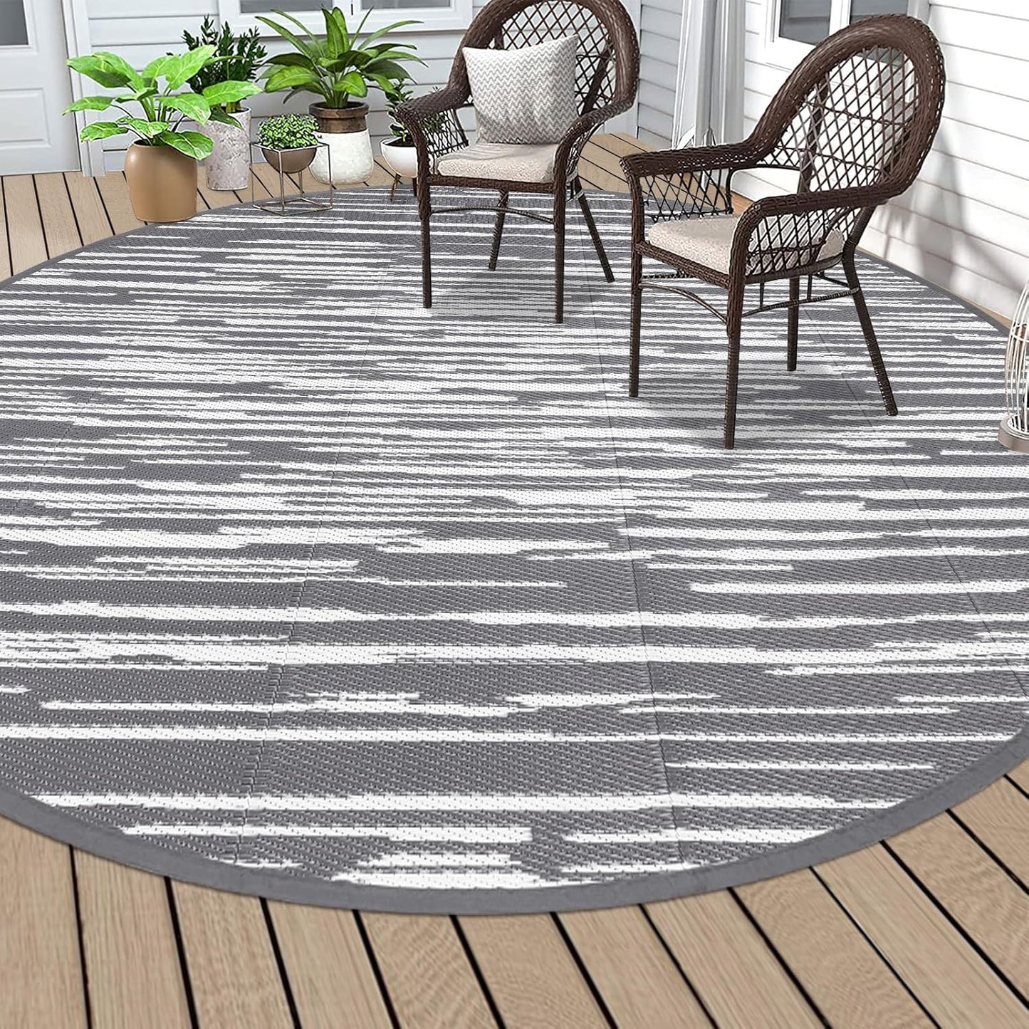 HEBE Round Outdoor Rug 8ft Waterproof for Patios Clearance