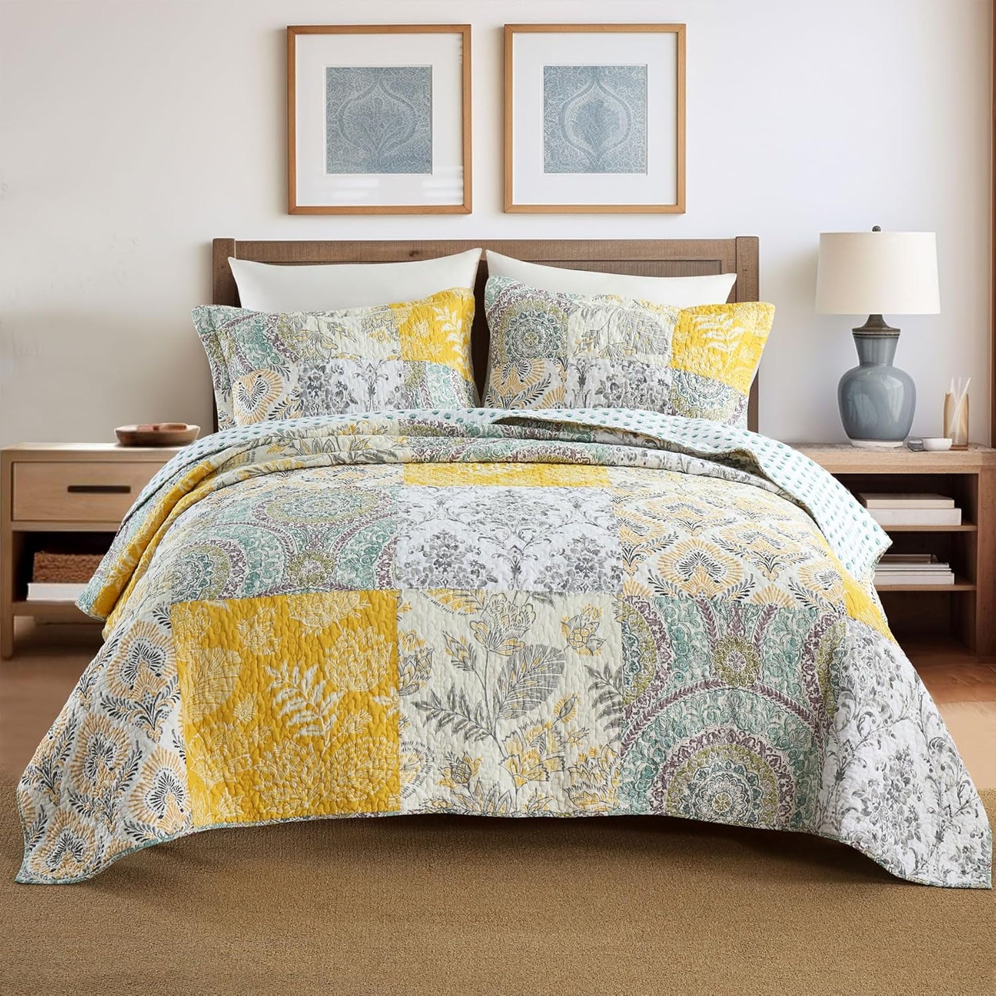 Secgo Queen Comforter Set - 100% Cotton Quilts for Cozy Sleep