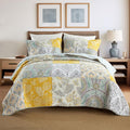 King Size Cotton Quilt Set 96x108 in - Reversible Patchwork Comforter