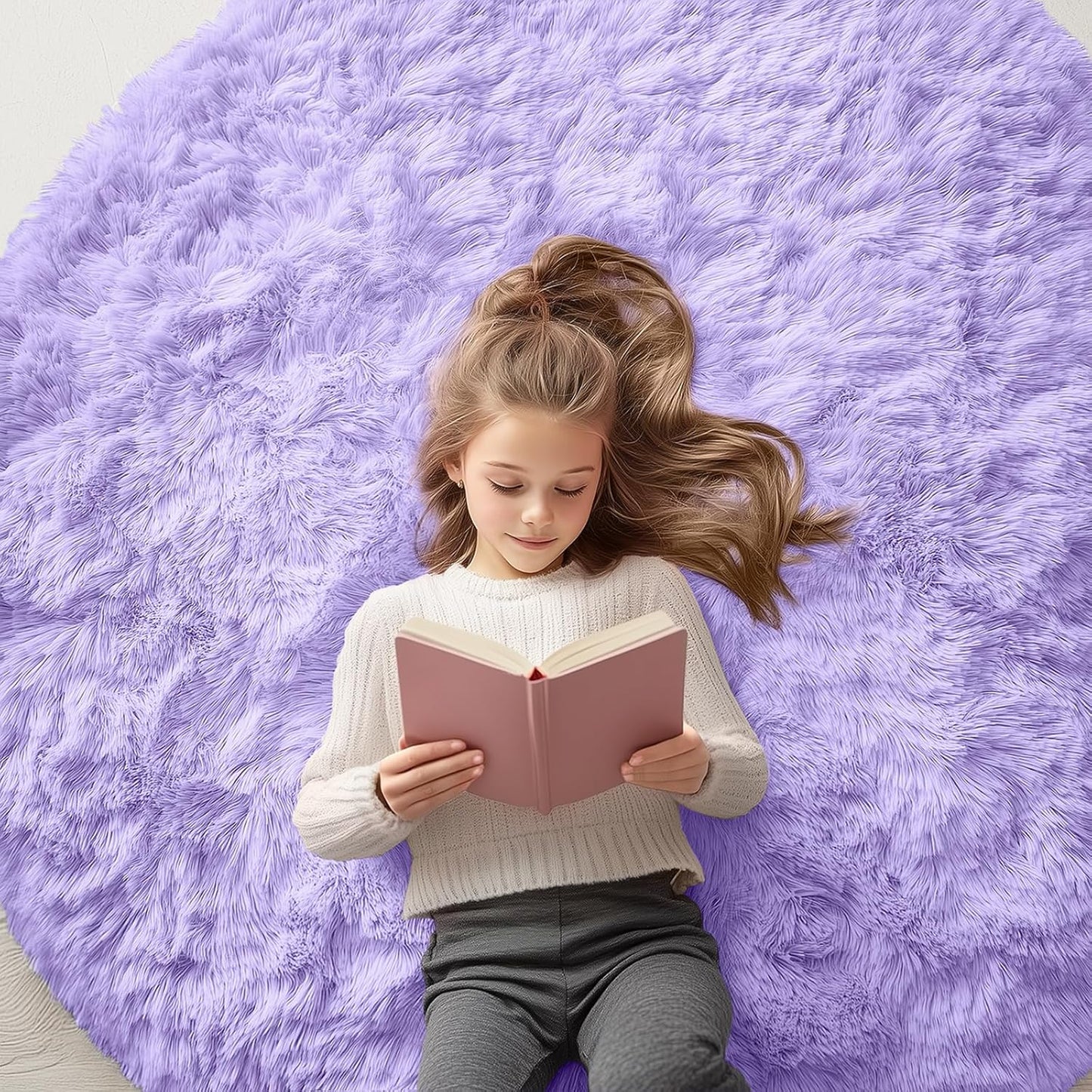 OLANLY Light Purple Round Rugs for Bedroom - Soft and Fluffy