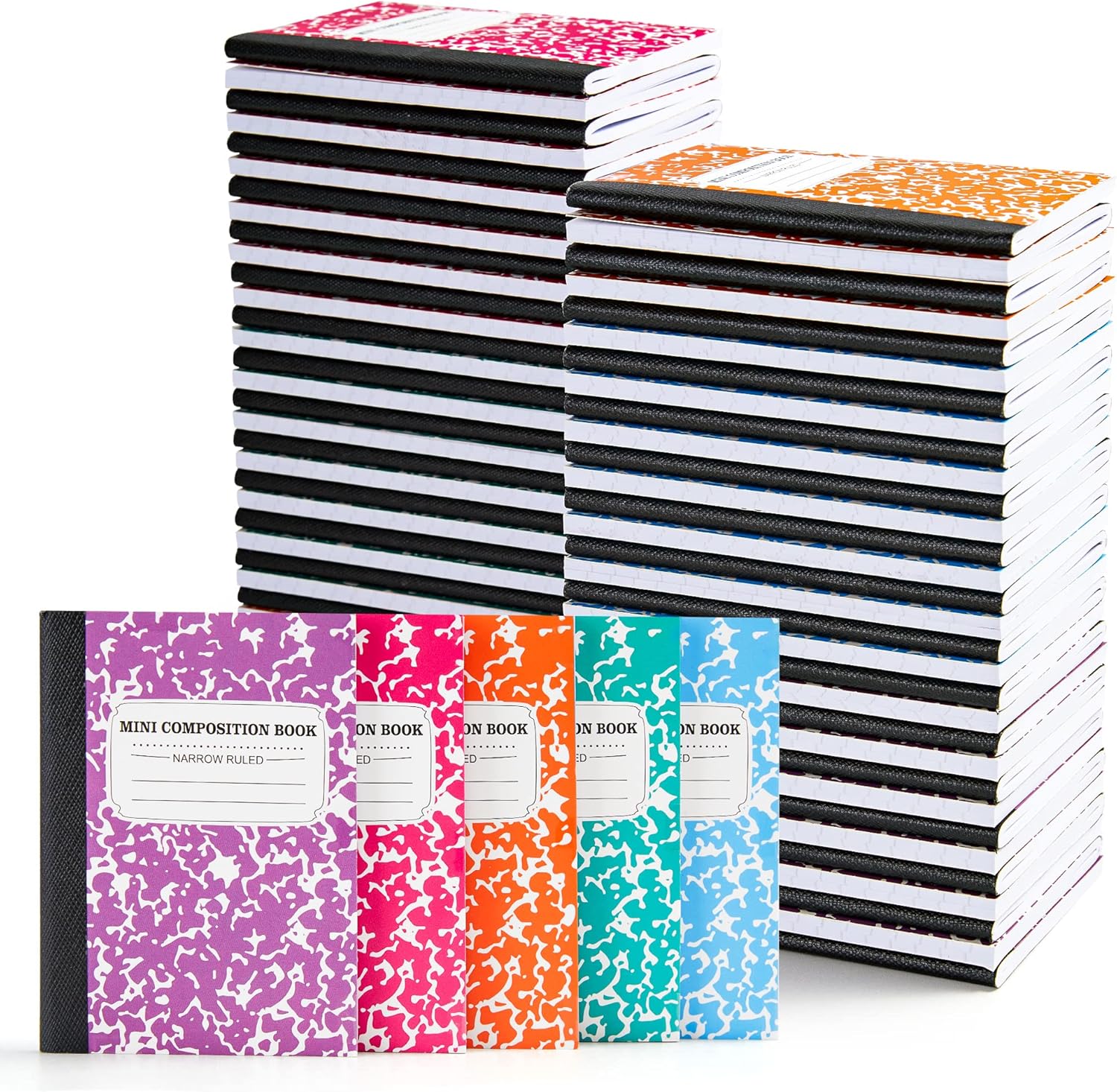 feela Mini Composition Notebooks - Cute & Portable for Students, 5 Marble Designs, Narrow Ruled