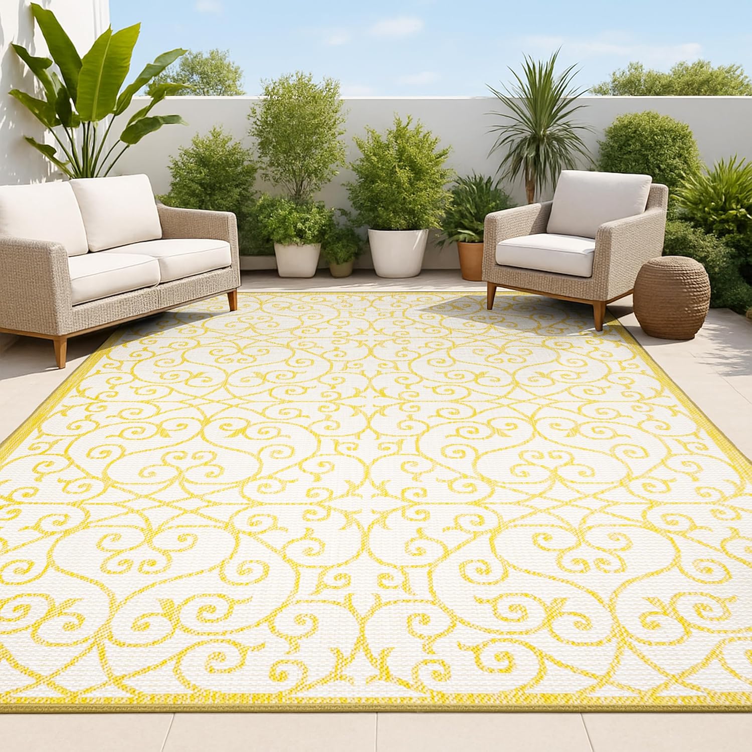 Vintage Filigree Indoor Outdoor Area Rug 9X12 for High Traffic