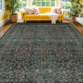 Washable Dark Green Rug for Living Room 8x12 - Vintage Floral Elegance