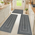 Washable Kitchen Rug Set of 3 Light Grey - Non Slip Faux Jute