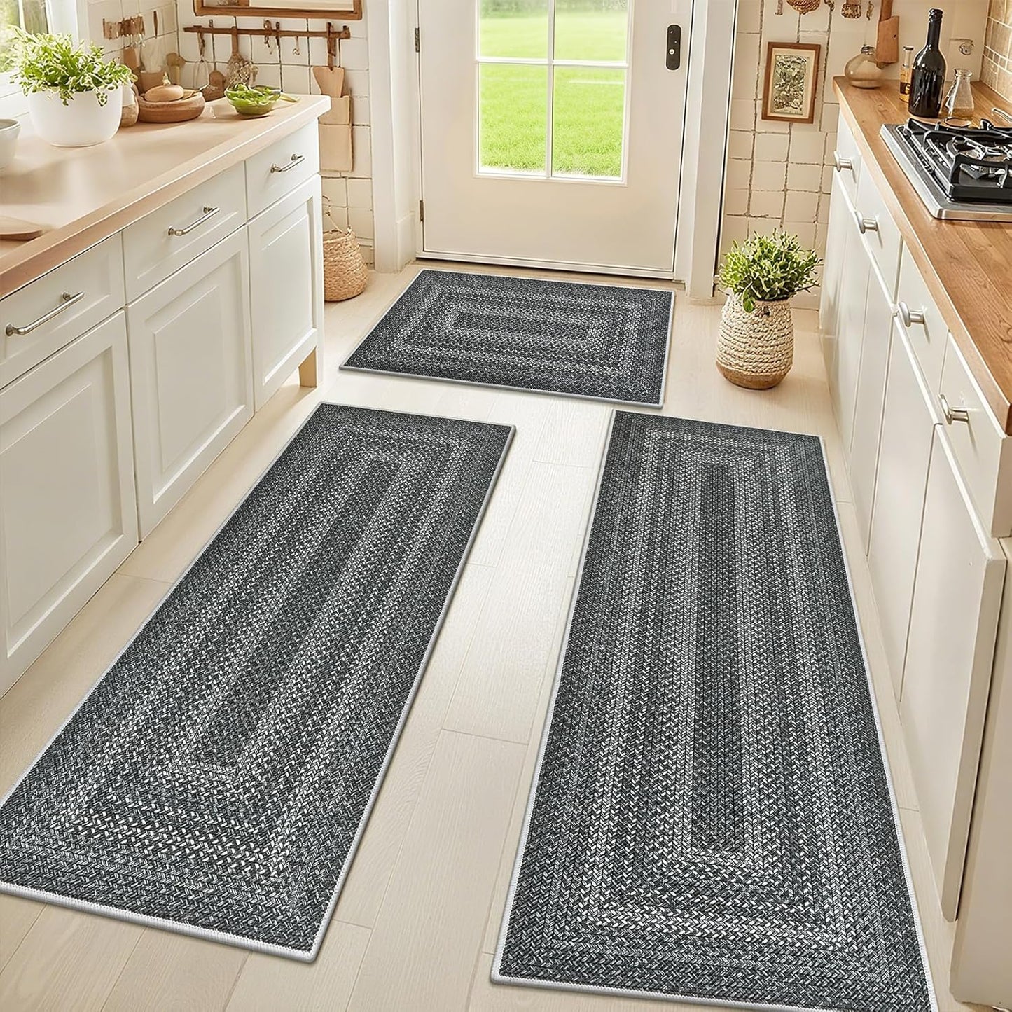 Non Slip Absorbent Kitchen Rugs Set of 3 for Farmhouse Style
