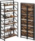 JSB No Assembly Folding Bookshelf 6-Tier Industrial Wood Shelf