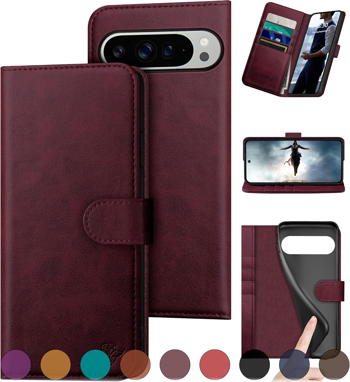 Genuine Leather Wallet Case for Google Pixel 9 Pro XL 6.8in 5G