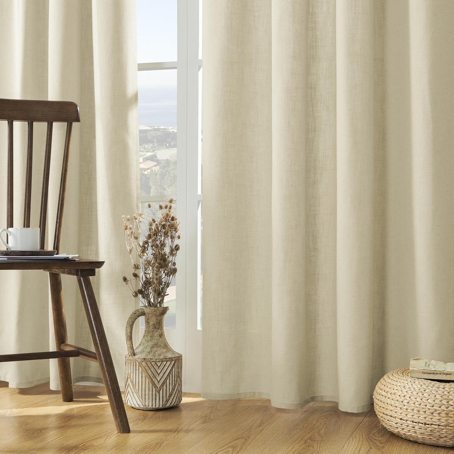 Joydeco Linen Curtains 108 Inch Length for Living Room Decor