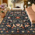 Boho Birds 8x10 Area Rug - Soft, Washable Black Floral Accent