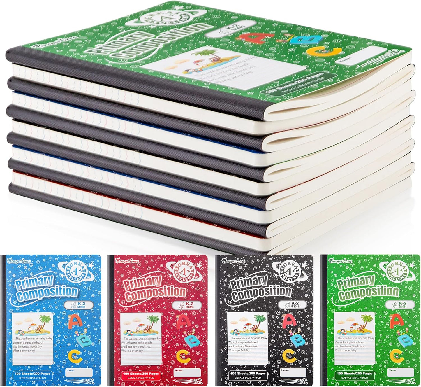 Primary Composition Notebook Set for Kids - 12 Pack Journals