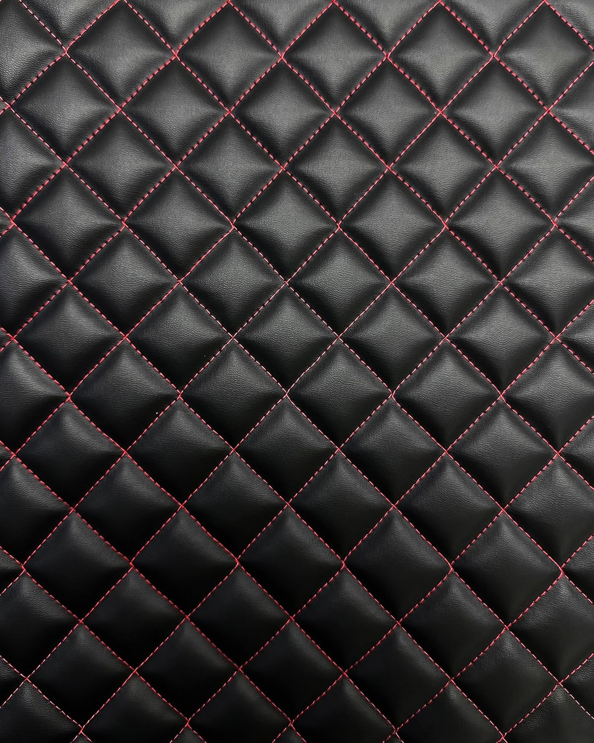Vinyl Quilted Foam Fabric for Upholstery Projects - Black Red Thread