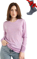 Merino Wool Base Layer Women Long Sleeve Thermal Shirt & Socks