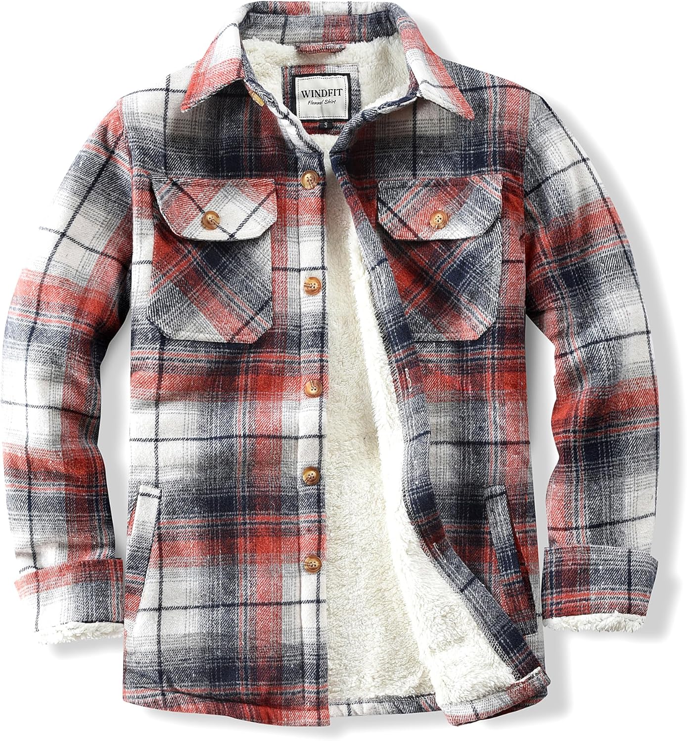 Men's Cotton Sherpa Lined Flannel Shirt Jacket for Outdoor Use