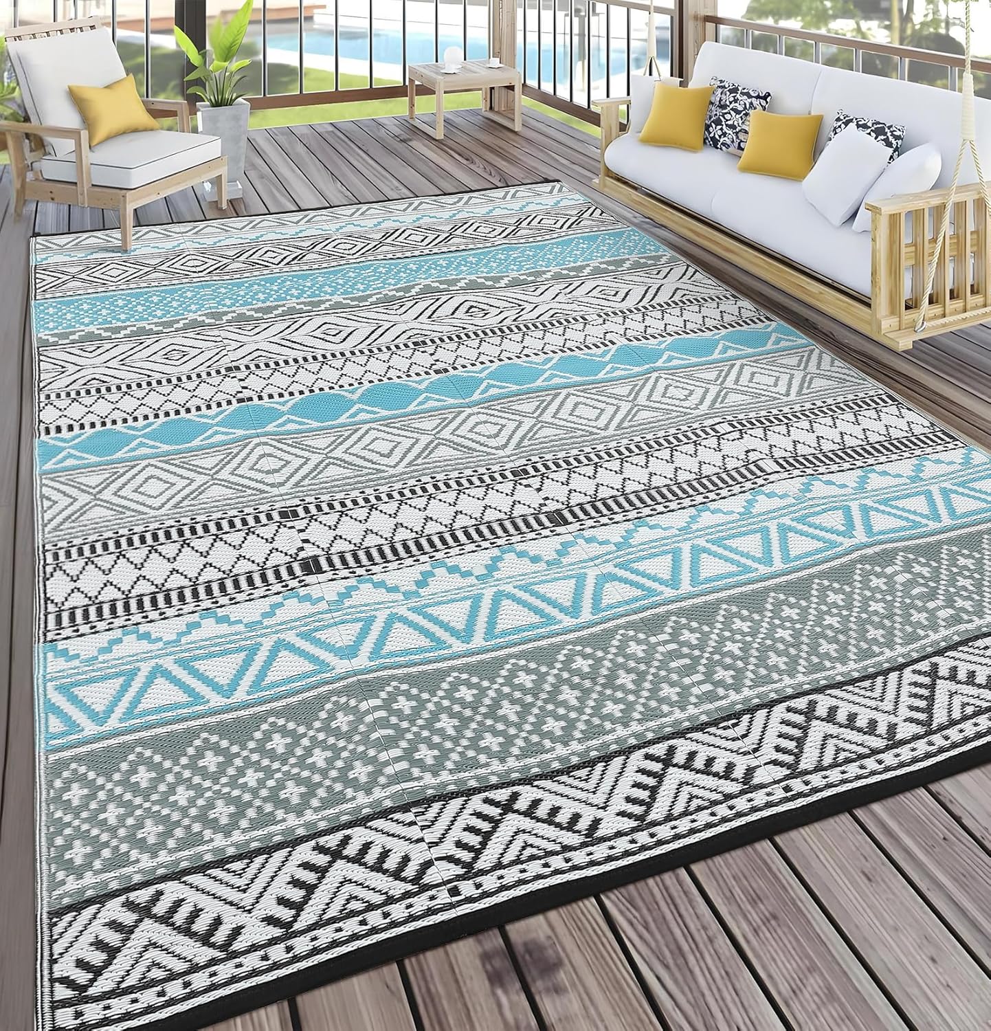 GlowSol Outdoor Rugs 8x10 Waterproof Portable Camping Carpet