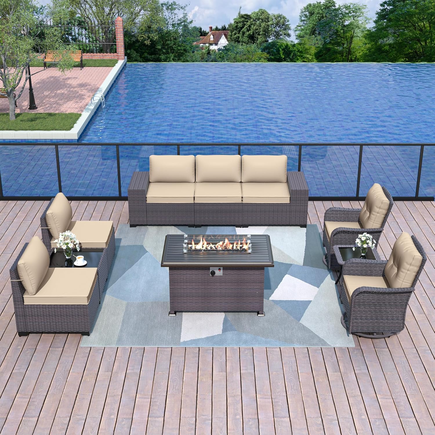 Kurapika 10 Pieces Patio Furniture Set with Fire Pit Table