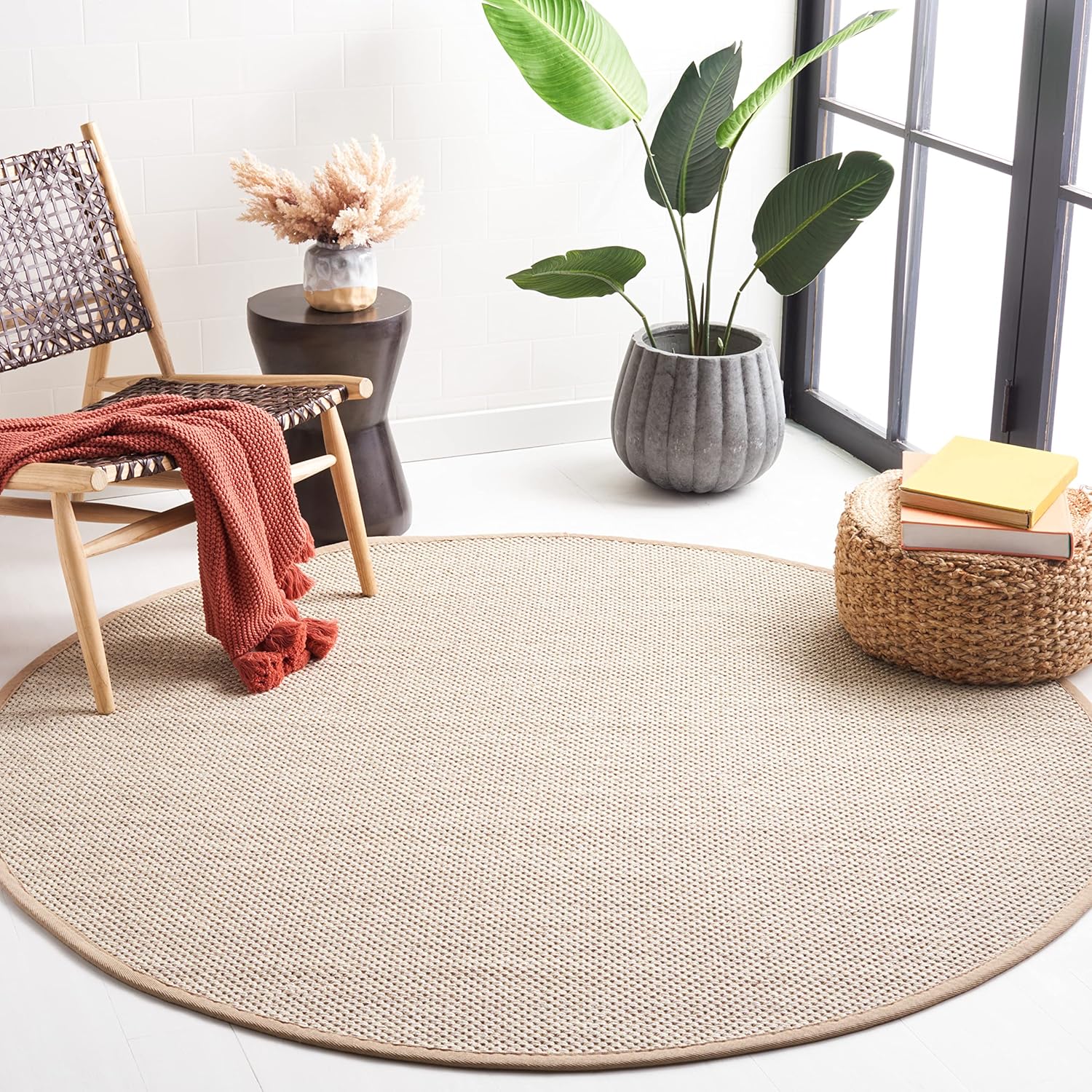 Natural Fiber Area Rug 10ft Round - Marble & Linen Design