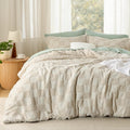 California King Comforter Set Beige Boho Tufted - Cozy Checkered