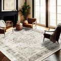 Washable Area Rug 8x10 Retro Floral Khaki Boho Design - Easy Care