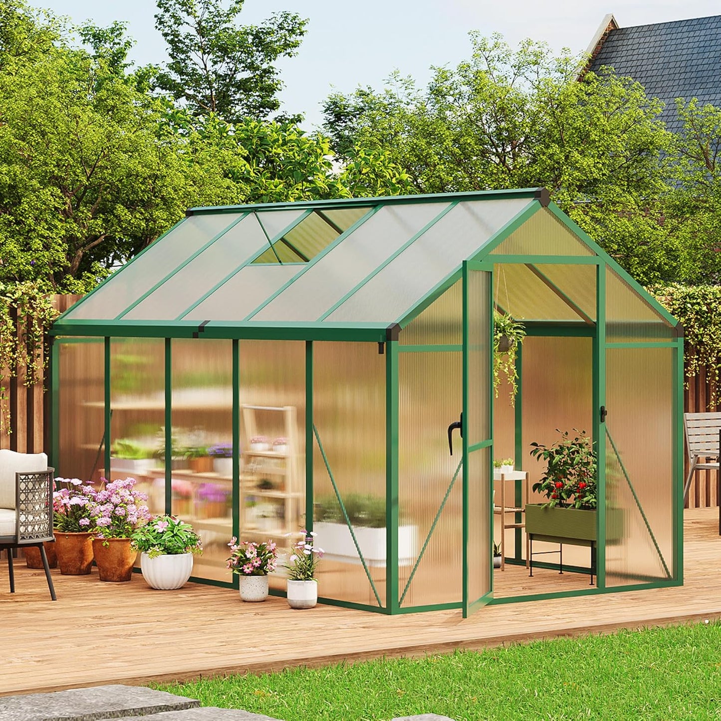 6 x 10 FT Greenhouse with Adjustable Roof Vent for Your Garden