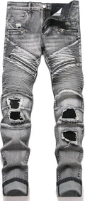 RXXKKK Men's Classic Zipper Biker Regular Fit Flex Jean - Rugged