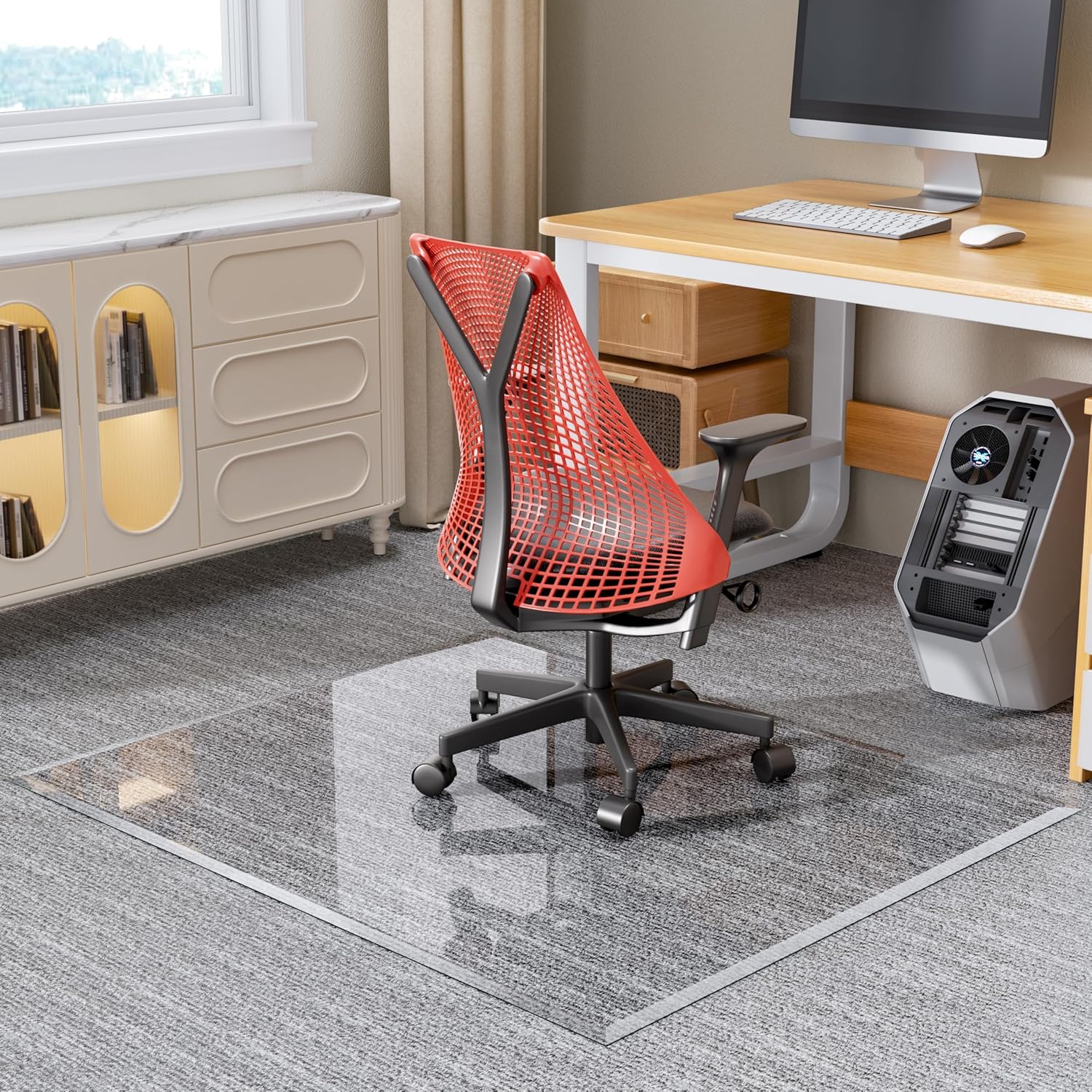Tempered Glass Chair Mat 55 x 46 Beveled Edge for Office Use