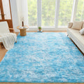 Fluffy Shag Faux Fur Area Rug 5x8 - Tie-Dyed Sky Blue Soft Plush