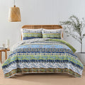 Boho Twin Quilt Set Green Bohemian Floral Stripe - Lightweight Comfort