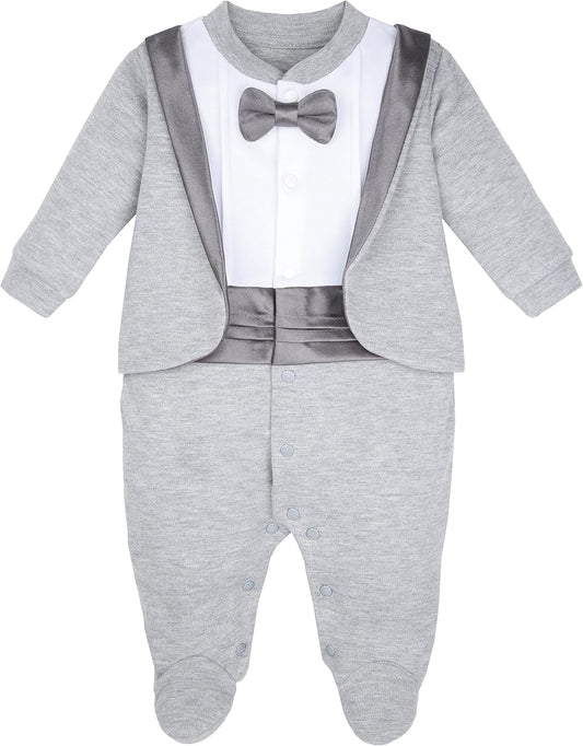 Lilax Baby Boy Tuxedo Footie Outfit for Special Occasions