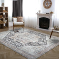 Washable Non-Slip 9 ft x 12 ft Rug - Charcoal Brown Traditional