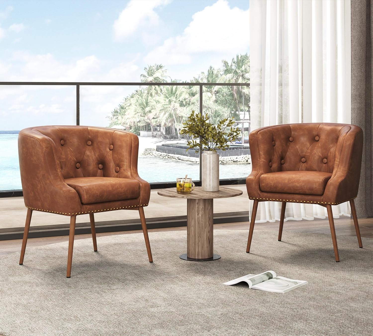 Set of 2 Retro Brown Armchairs by Yaheetech
