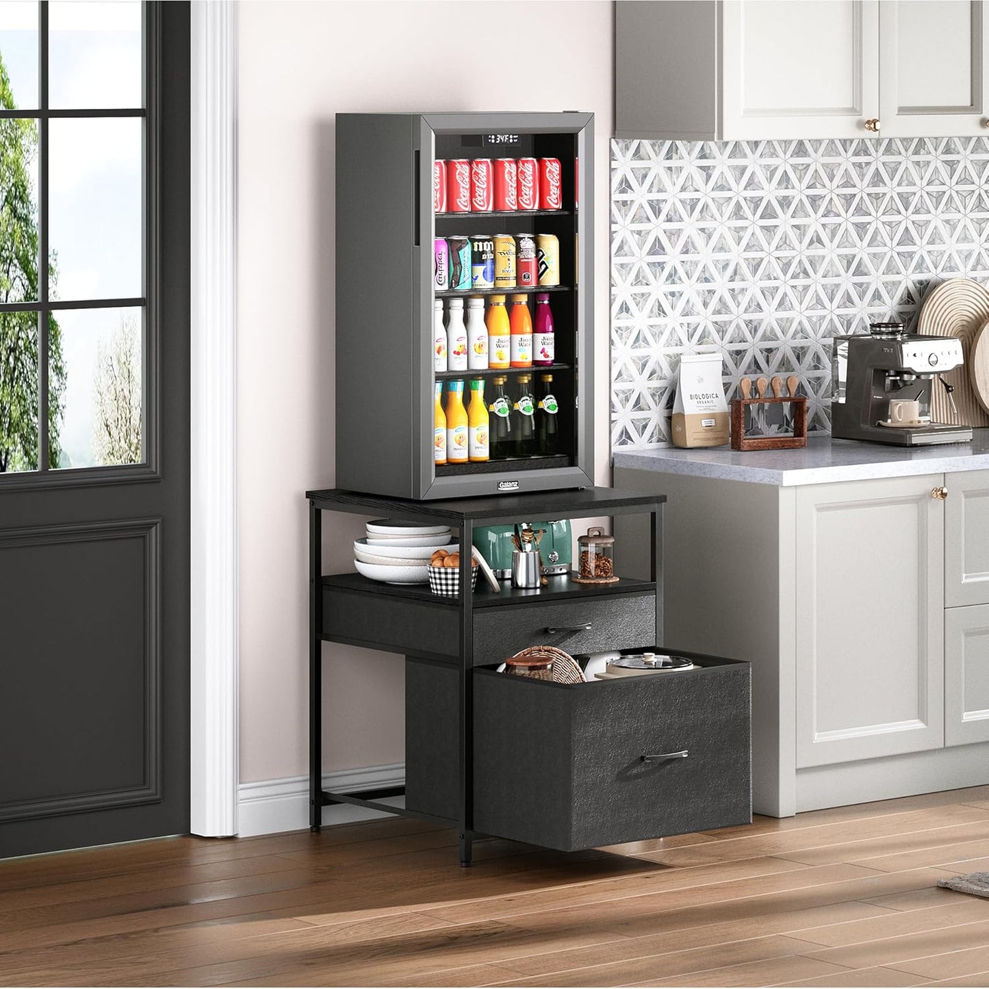 Space-Saving Mini Fridge Stand - 3 Storage Shelves, Heavy Duty Tabletop - Ideal for Dorms & Offices