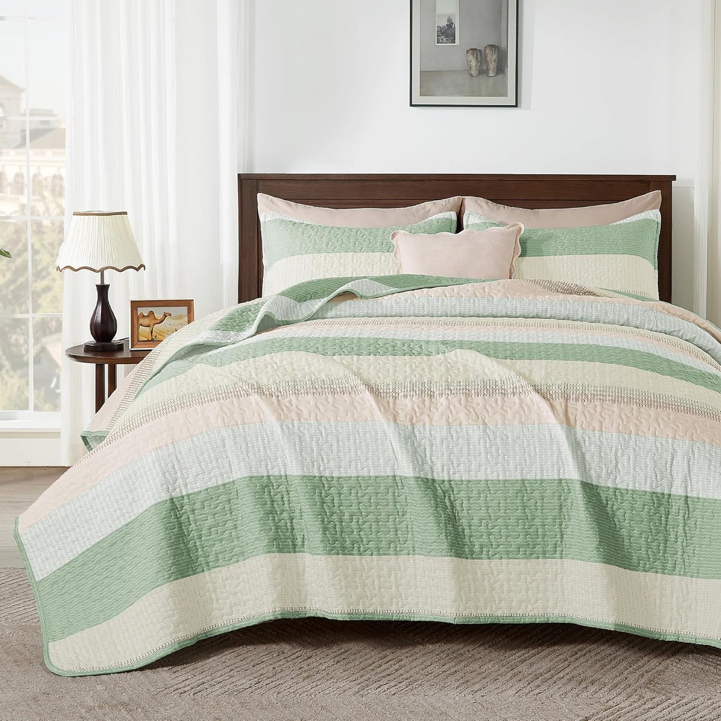 Andency King Size Quilt Set Mint Pink for Stylish Bedroom Decor