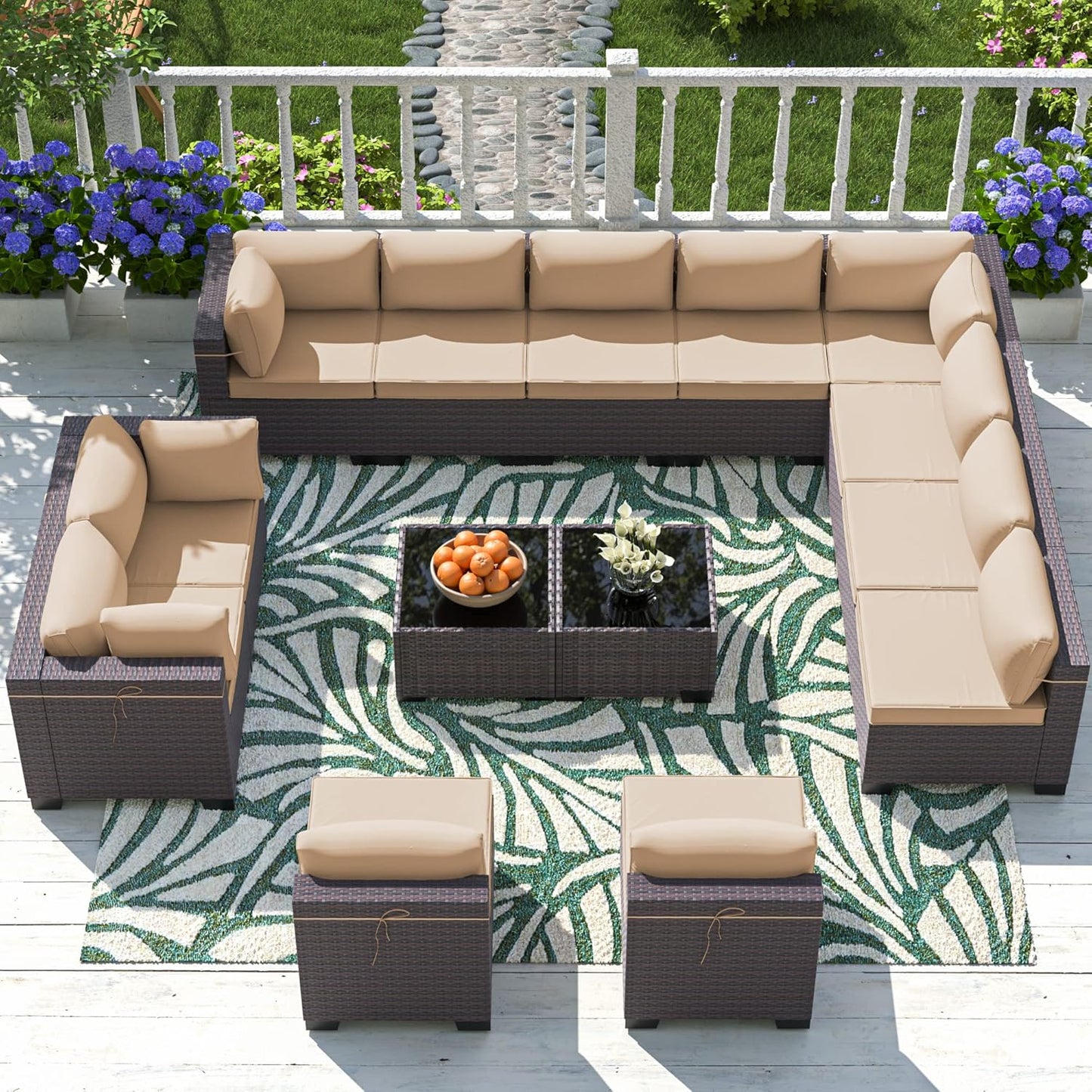 Outdoor Patio Furniture Set - 14 Pieces Sectional Sofa Set