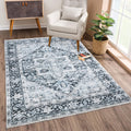Caria Washable Non-Slip 9x12 Rug - Denim Blue Traditional Style