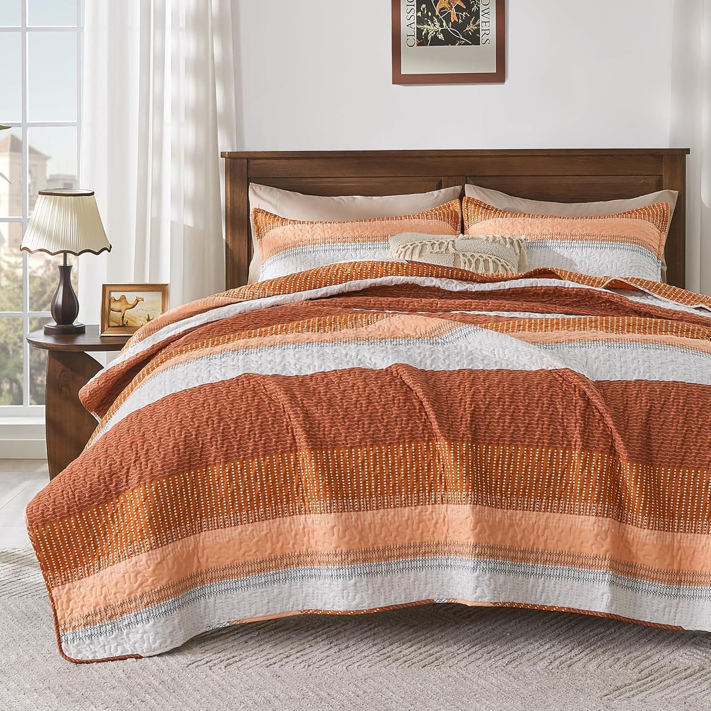 Andency Orange Quilt King Size Set for Stylish Bedroom Decor