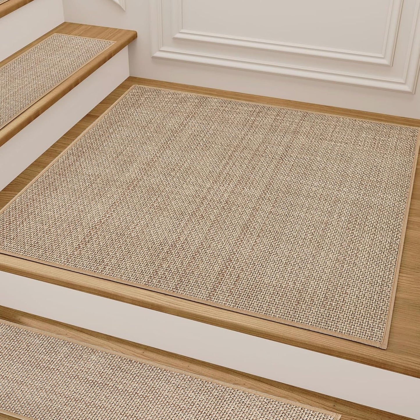 Comfortable Stair Landing Carpet Non Slip Chenille Rug 30in Beige