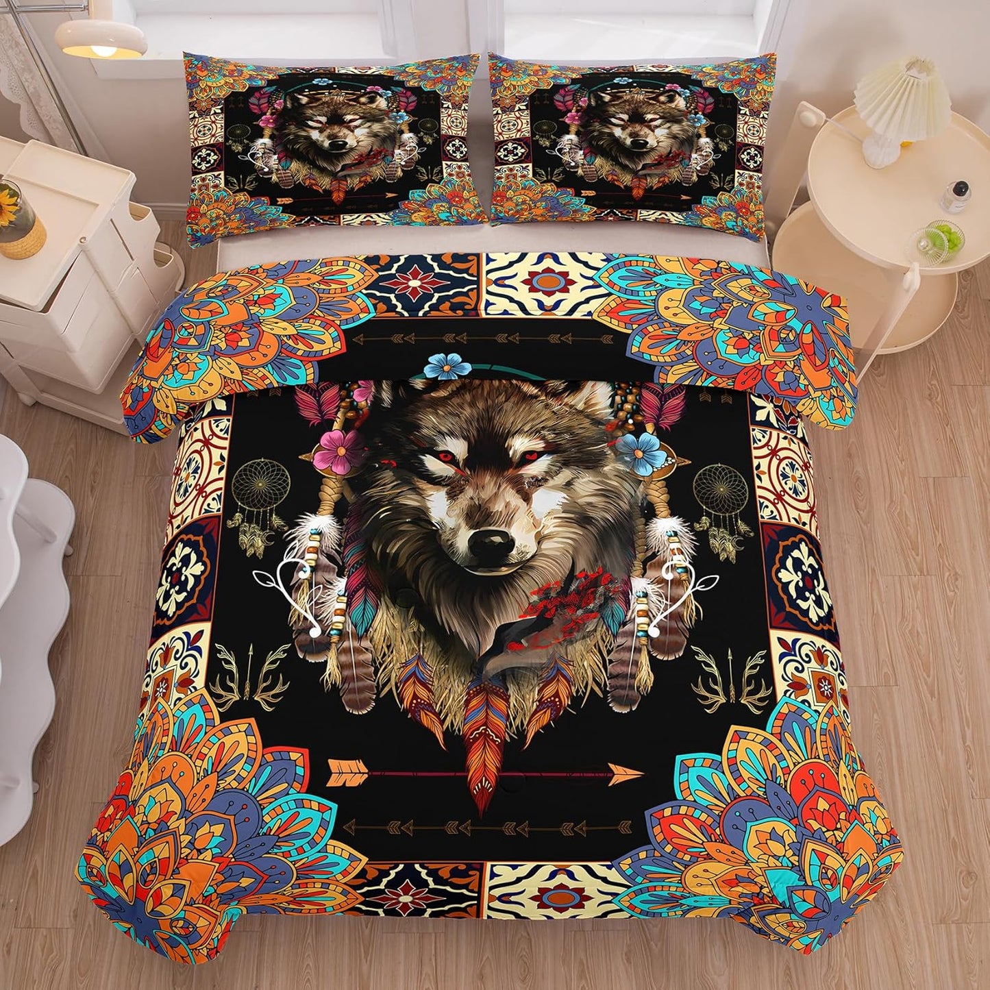 Wolf Bedding Set for Kids - Bohemian Comforter King Size