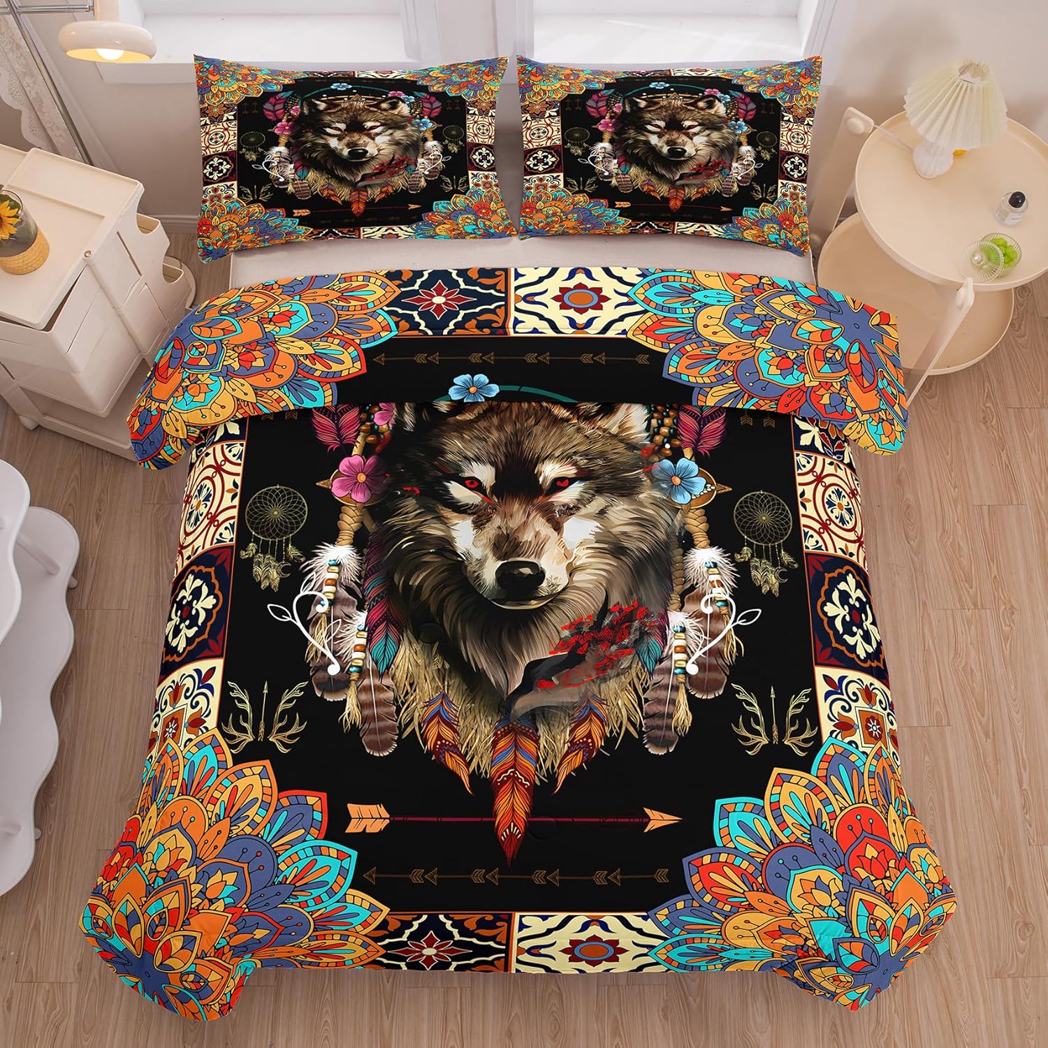 Wolf Bedding Set for Kids - Bohemian Comforter King Size