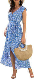 GRECERELLE Women's Boho V-Neck Maxi Dress with Floral Print Design