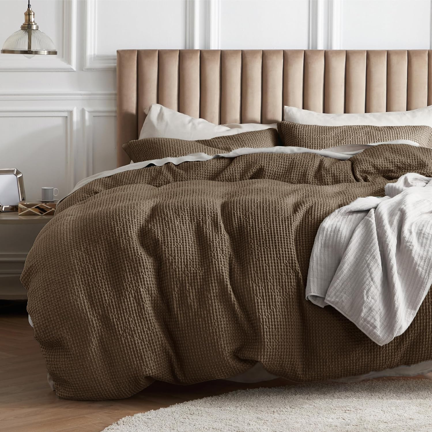 Bedsure Cotton Duvet Cover Set - 100% Cotton Waffle Weave