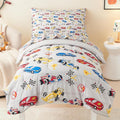 Toddler Bedding Set Race Cars 4 Piece Comforter Set - Soft Microfiber