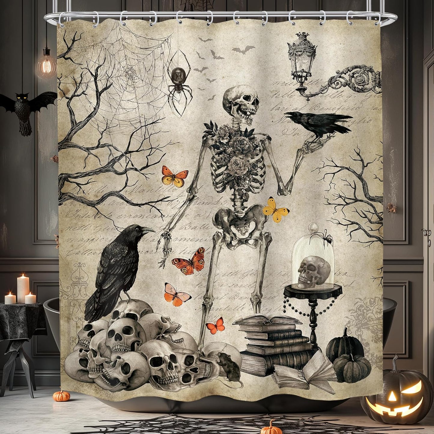 Spooky Gothic Skull Shower Curtain Set