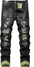 Men's Ripped Jeans Slim Fit Distressed Straight Leg - Casual Denim